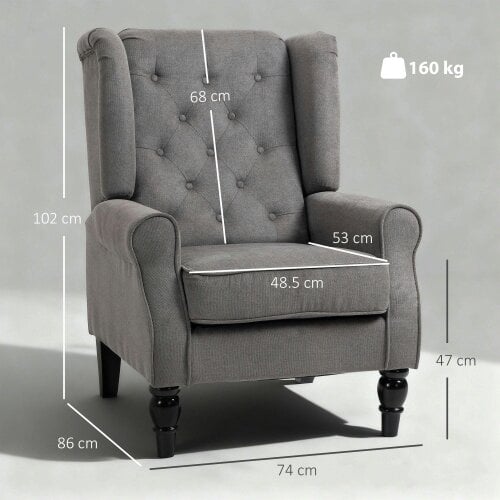 Wyld Haus Keri Molo Snow Flannel Dark Grey Wingback Accent Chair With Button Tufting And Black Legs