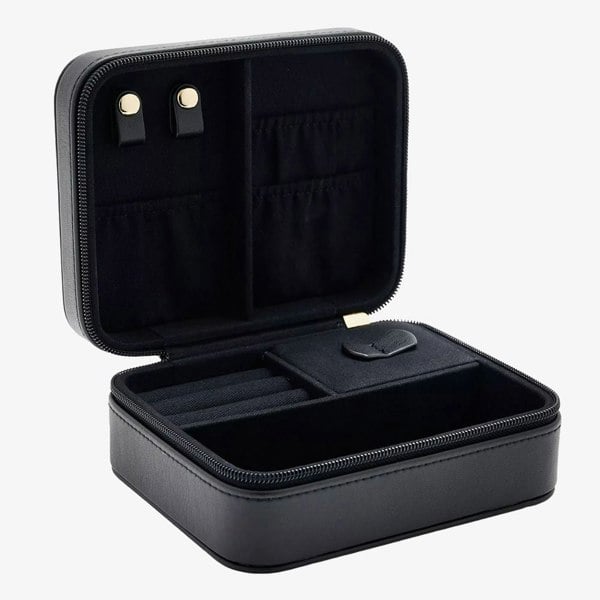 T. H. Baker Sophia Black Oblong Leather Look Zipped Jewellery Box SP3338