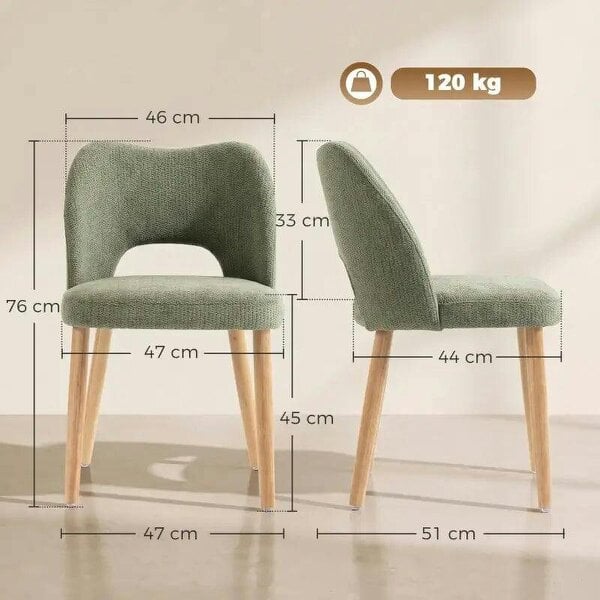 Bobobiy Dining Chairs Set Upholstered Kitchen Chenille Tool Free Assembly Rubberwood Legs, Green