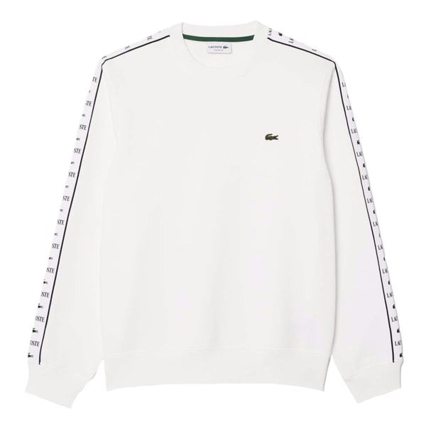 Lacoste Mens Logo Strip Crew Neck Sweatshirt - White