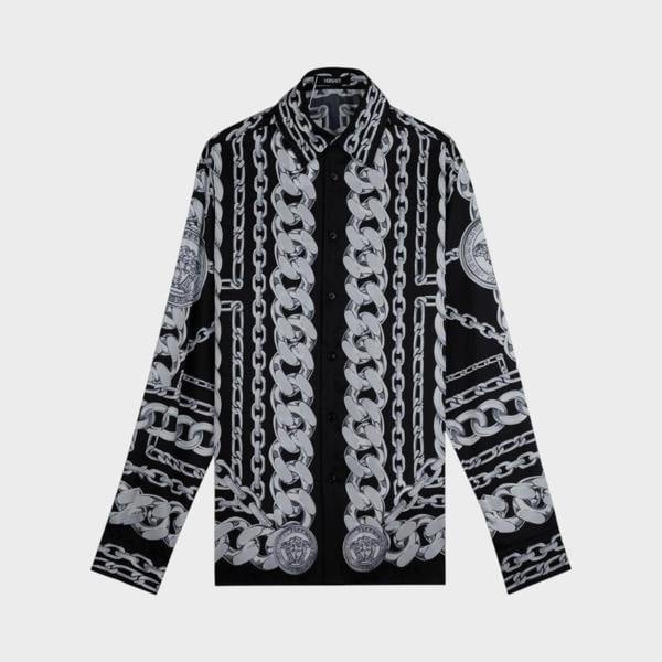 Versace Medusa Chain Twill Shirt Black Grey