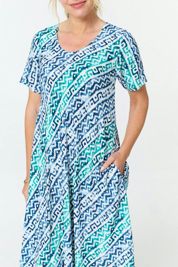 Blue | Printed Relaxed Short Sleeve Midi Dress