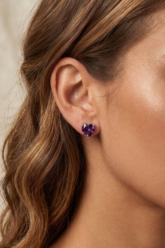 Latelita Amore Heart Amethyst Stud Earrings Silver