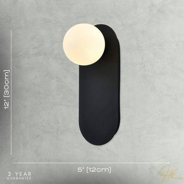 Matte Sand Black LED Wall Light with Opal White Spherical Glass Shade Image 7