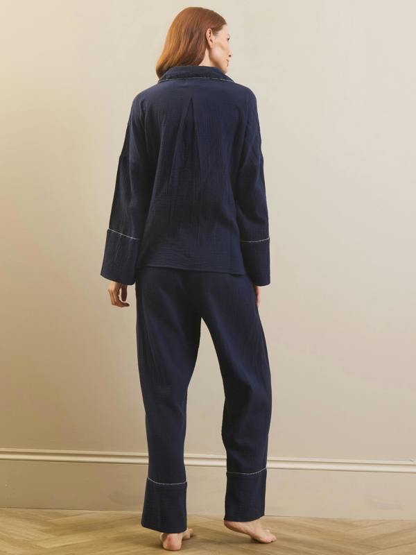 Their Nibs Womens Navy with Light Blue Contrast Trim Gauze Shirting Pyjama Set