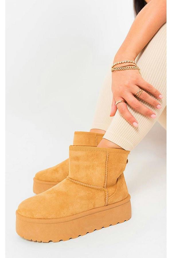 Martha Thick Heel Platform Boots - Camel