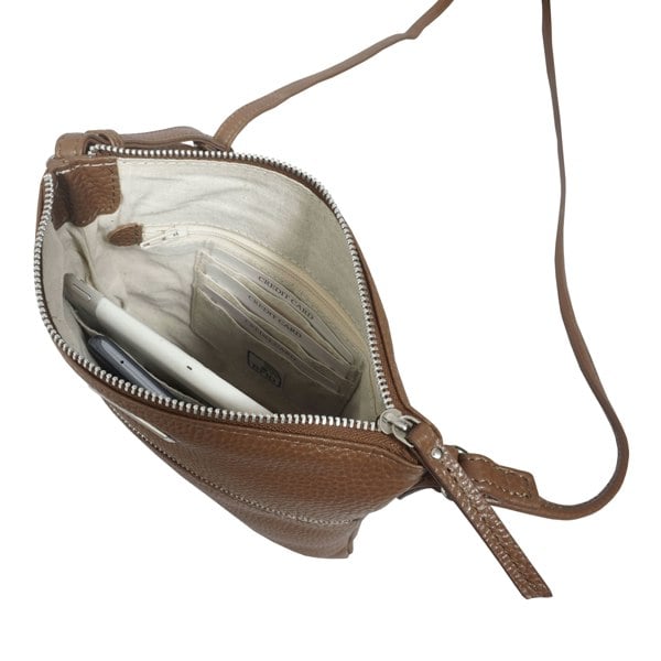 Assots London 'ROSY' Tan Pebble Grain Soft Real Leather Crossbody Bag