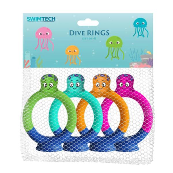 SwimTech Jelly Fish Dive Rings (Pack of 4) - Multicoloured