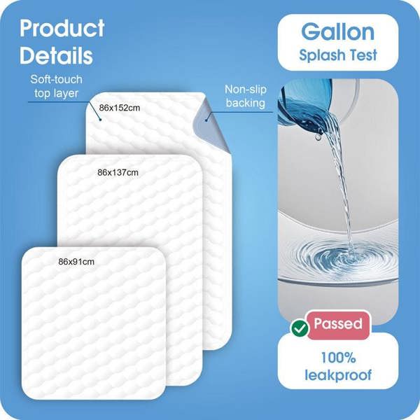 Vitality Care Incontinence Washable Bed Pads Protection Sheets - Reusable with High Absorbency