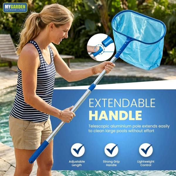 My Garden Outdoor Living My Garden Extendable Leaf Skimmer 122 cm - Swimming Pool Skimmer with Fine Mesh & Aluminium Handle for Leaves, Bugs & Debris