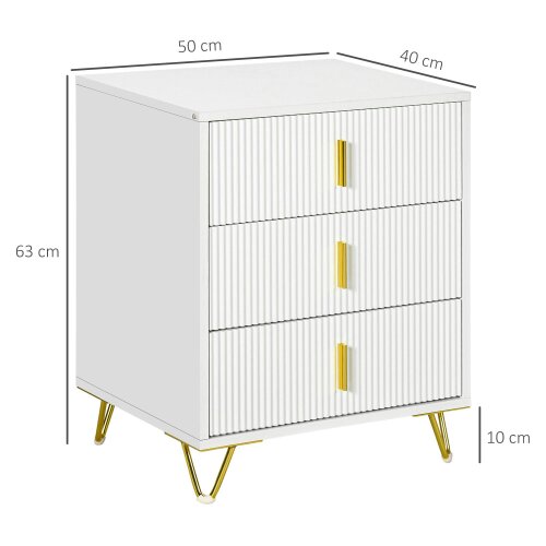 Wyld Haus Tempette Wood White And Gold Tone Elegant 3 Ribbed Drawer Storage Chest