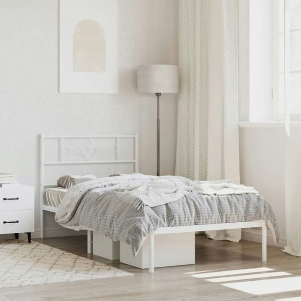 Berkfield Metal Bed Frame with Headboard White 100x200 cm