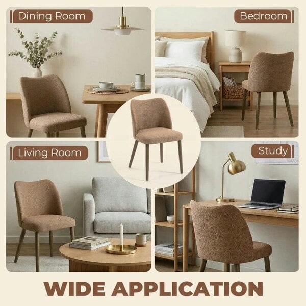 Bobobiy Dining Chairs Set of 2, Linen Upholstered Kitchen Chairs with Padded Seat, Curved Backrest, Rubberwood Legs, Brown