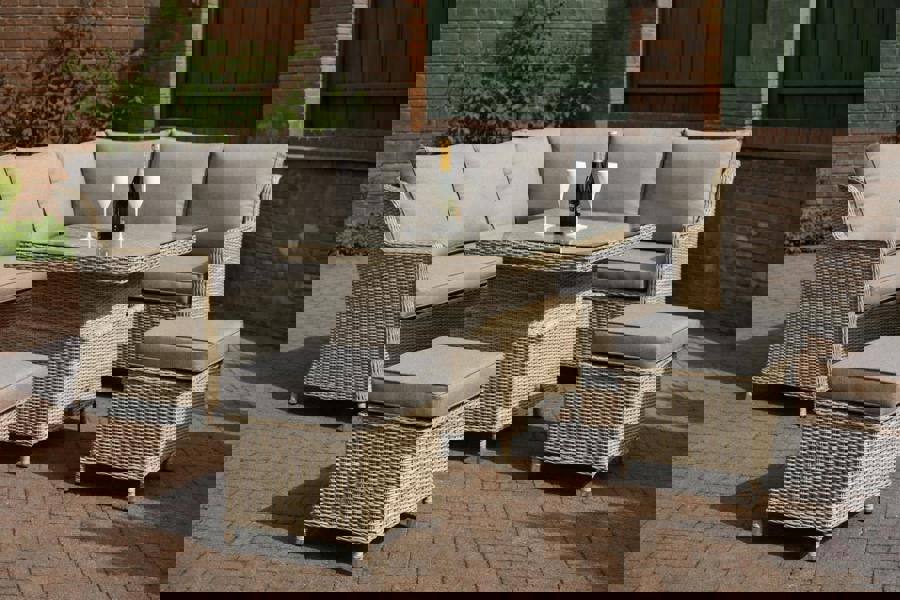 Cannes Rattan 5-Piece Corner Dining Set | Latte Outdoor Garden Furniture Set with Cushions The Garden Furniture Shop