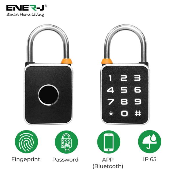 ENER-J Smart Fingerprint & Keypad Padlock, 3-in-1 Biometric, PIN & Bluetooth Lock with 20 Users, IP65 Waterproof, Long Battery Life (T32)