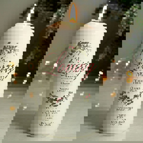 Personalised Memento Company Personalised In Loving Memory Wreath Pillar Candle