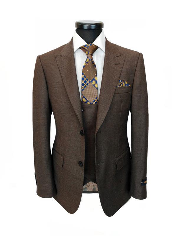 Brown 3-Piece Wool Blend Suit