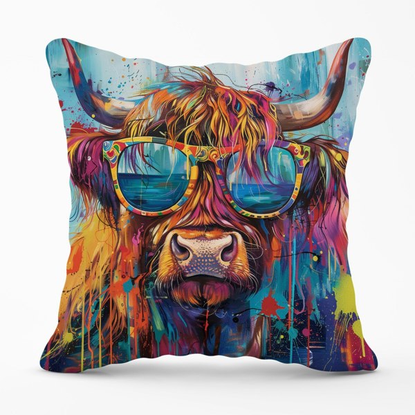 Warren Reed Splashart Highland Cow With Glasses Cushions