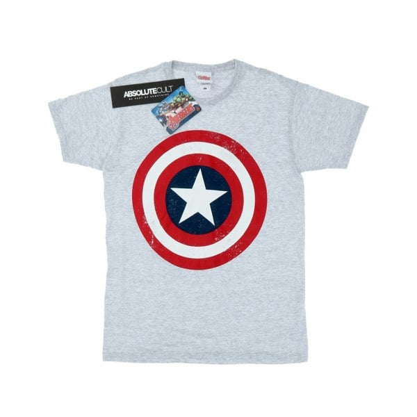 Marvel Mens Captain America Distressed Shield T-Shirt - Heather Grey