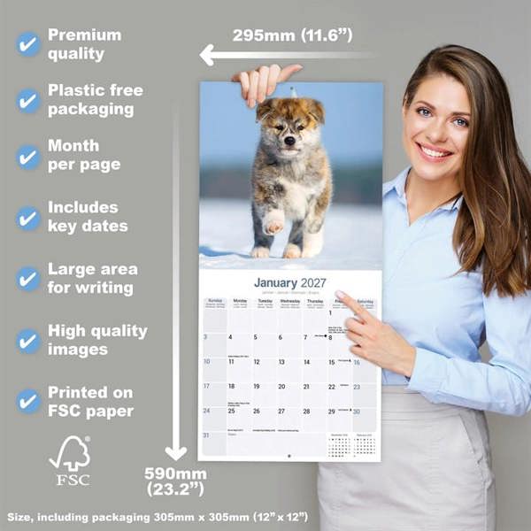 Akita Calendar 2027, Wall Calendars, Month To View, Dogs, Gift