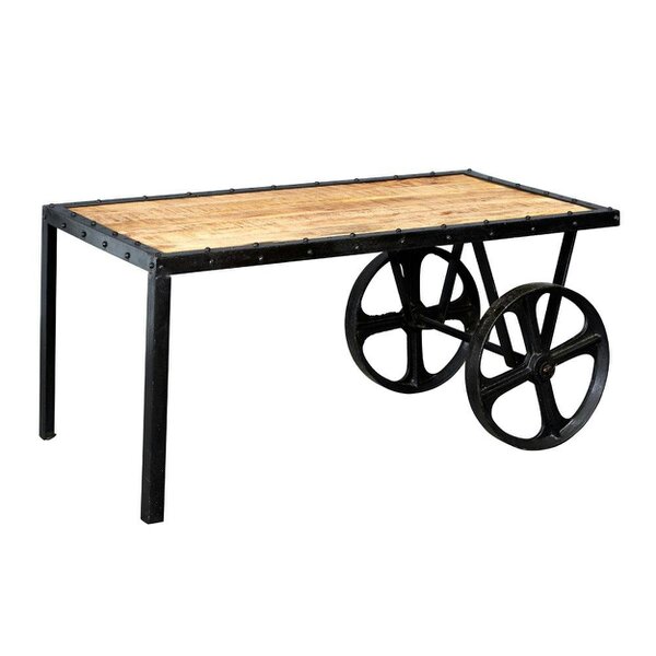 Wyld Haus Toivakka Industrial Reclaimed Wood and Metal Coffee Table with Wheels