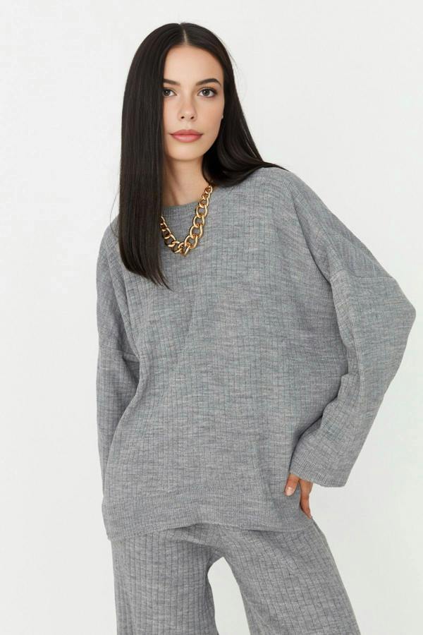 WOVCOR 2-Piece Loose Fit Basic Ribbed Knit Top & Pants Set