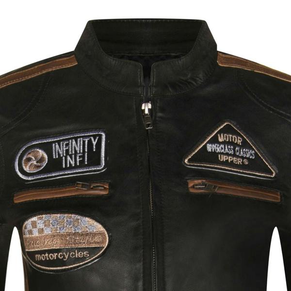 Infinity Leather Womens Leather Biker Racing Badges Jacket-Agadir