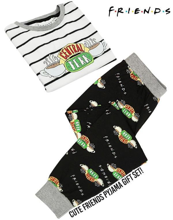 Friends Unisex Kids White Central Perk Logo Placement & All-Over Print Short Sleeve Long Leg Pyjama Set