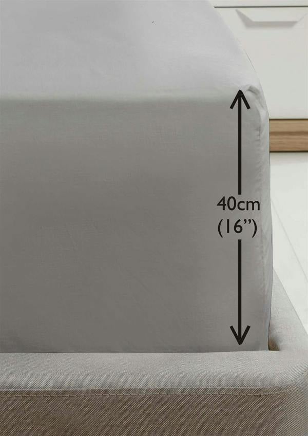 Percale 16" Fitted Sheet and Pillowcases Bundle - Grey - Single