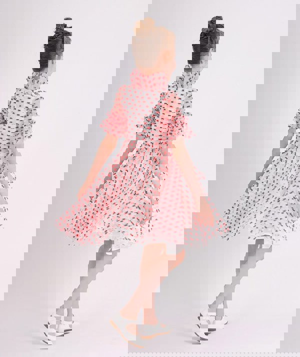 Mama Luma Girls Flared Dot Dress in Red