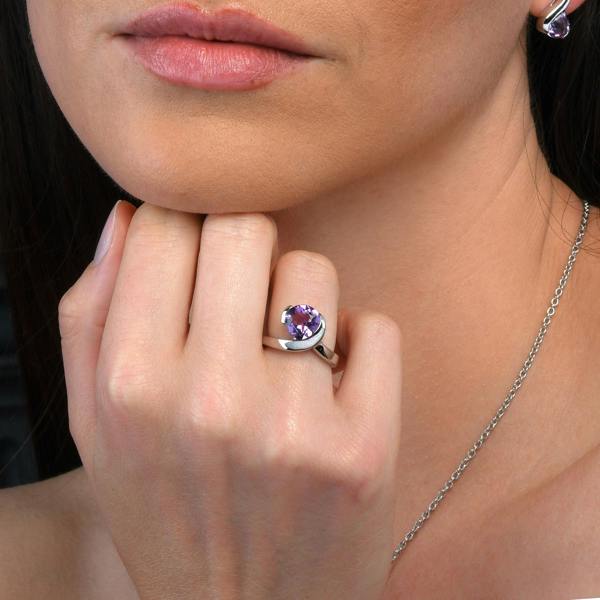 namana Sterling Silver Pear-Shaped Amethyst Gemstone Ring For Women