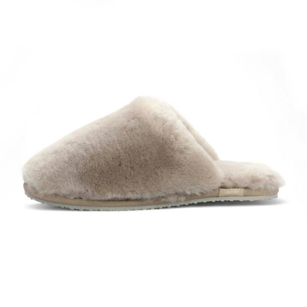 Infinity Leather Women's Sheepskin Slippers Taupe Warm Winter Fur Mule - Aurora