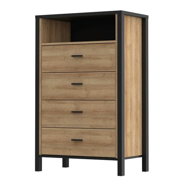 Wyld Haus Egtved Black and Natural Oak Wood Effect Chest of 4 Drawers