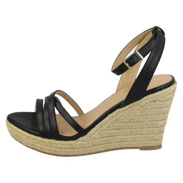 Spot On Ladies Spot On Rope Wedge Strappy Sandals F2275