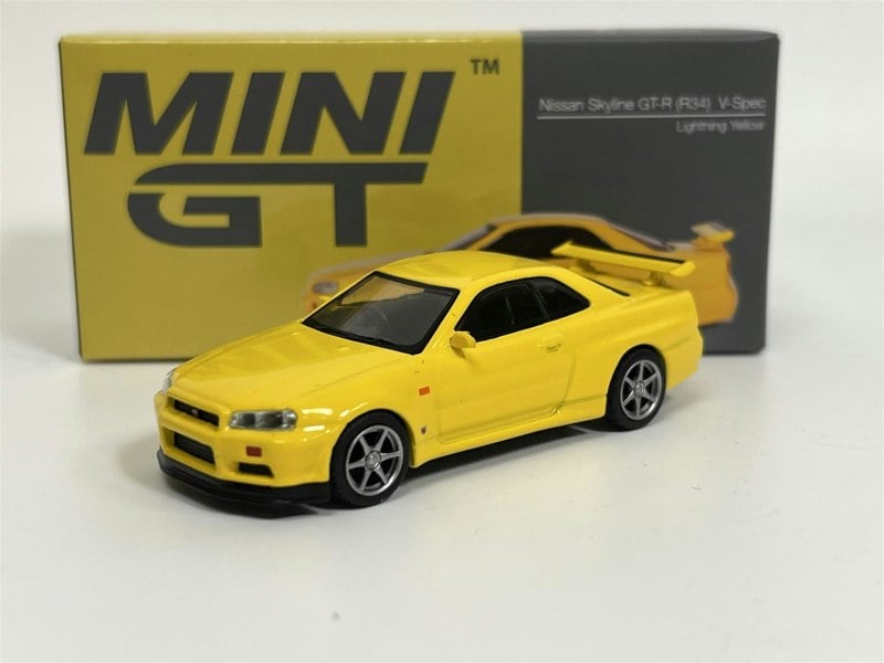 Mini GT Nissan Skyline GTR R34 V Spec Lightning Yellow RHD 1:64 Scale - MGT00762R