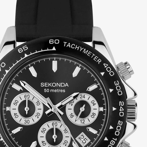 Sekonda Circuit Chronograph Black Rubber Strap Watch 30199