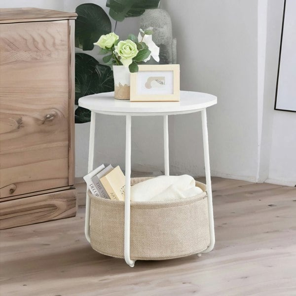 Rafaelo Mobilia Side Table with Removable and Washable Storage Basket Beige