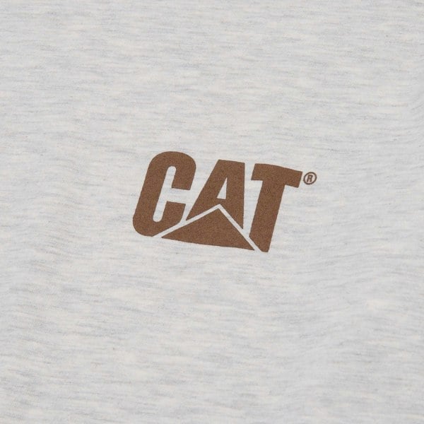 Caterpillar Trademark Banner Long Sleeve Cotton Men's Cream T-Shirt