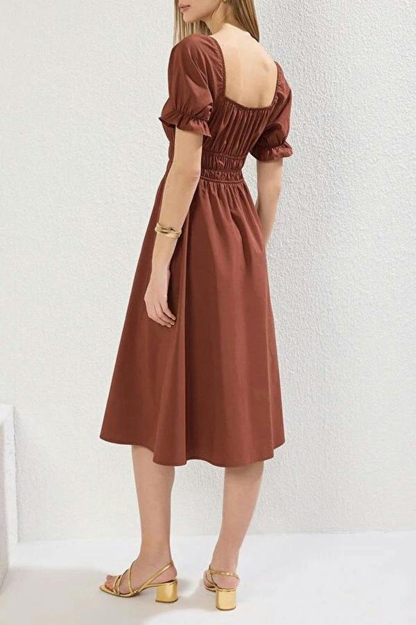 WOVCOR Skater Balloon Sleeve Lined Midi Woven
