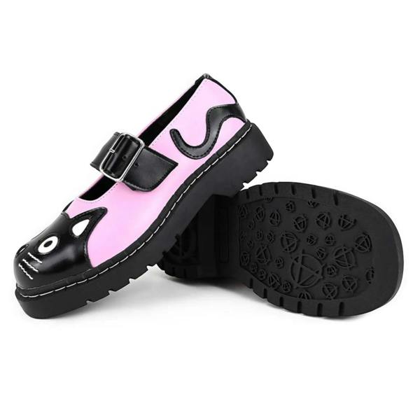 TUK Footwear TUK Womens Mary Jane Kitty Pink Black Leather Platform Goth Shoes - T2344