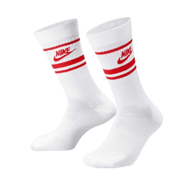 Nike Unisex Adult Sportswear Essential Everyday Crew Socks (Pack of 3) - White/Red - 