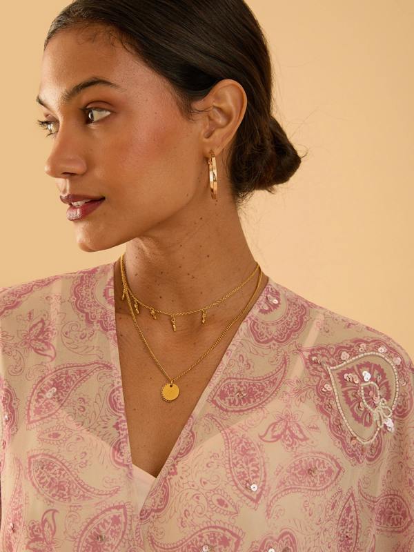 Rose & Nancy Mali Pink Print Beaded Maxi Dress
