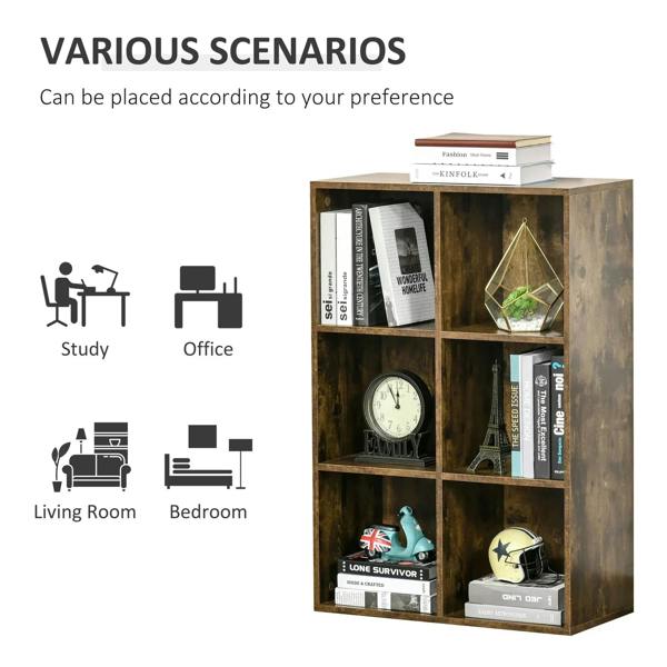 Rustic brown cube bookcase standing unit with open shelves for storage