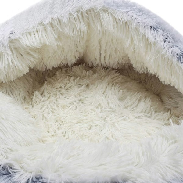 50cm Plush Winter Cat Bed in Gray - Cozy Semi-Enclosed Design Living and Home