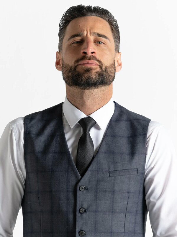 V2 Classic Kensignton Three Piece Suit - Dark Grey with Black Checks