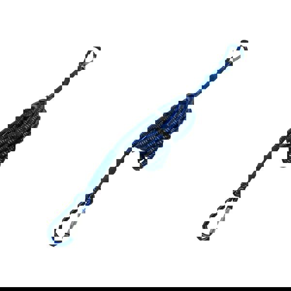 8MM X 1500MM Blue & White Striped Shock Cord With Aluminium Carbine Hooks - Multifilament Cover