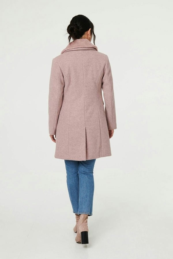 Pink | Fur Trim Double Breasted Longline Coat
