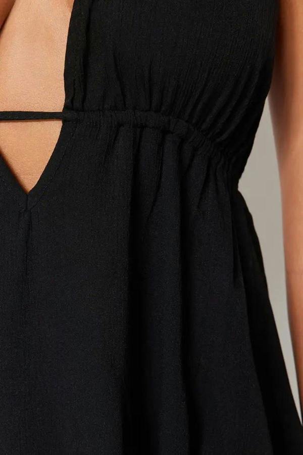 WOVCOR Abstract Print Woven Backless Beach Mini Dress