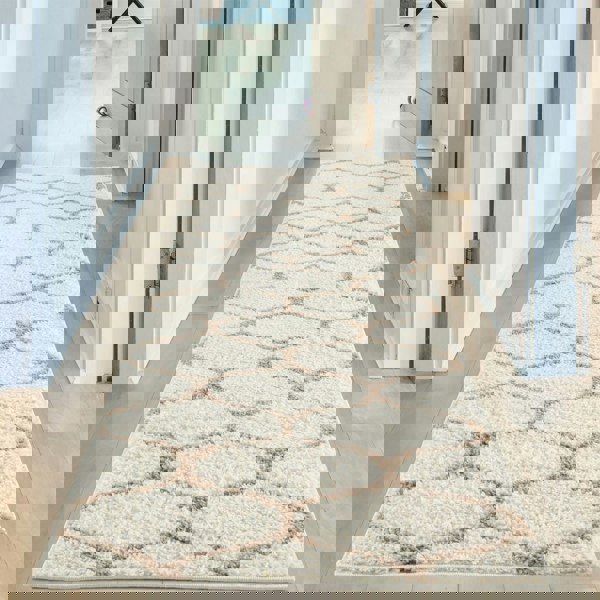 Trellis Design Thick Shaggy Area Rugs Ivory Beige