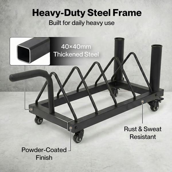 Centra Weight Plate Rack with 4 Plate Slots Wheels Horizontal Barbell Storage